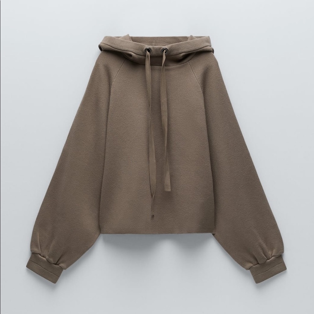 Zara Olive Brown Hooded Pullover Sweater